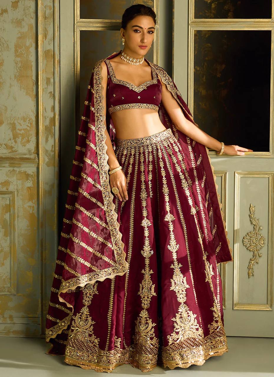 Maroon Embrace Tradition with Elegance – Kasturi Silk Lehenga Set ClothsVilla