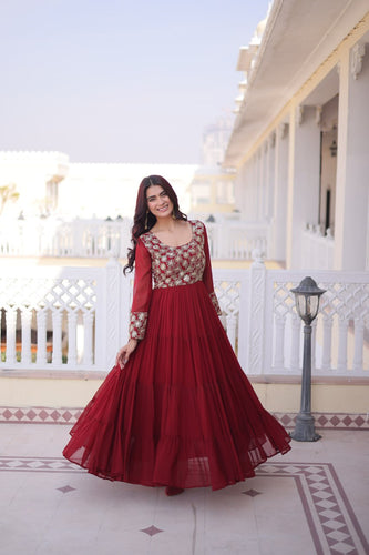Maroon Embroidered Anarkali Gown ClothsVilla