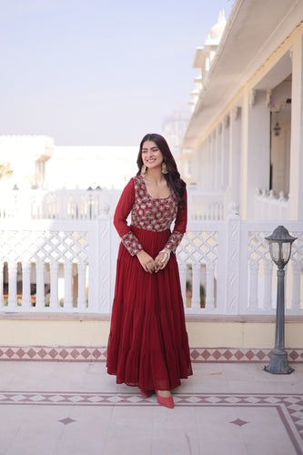 Maroon Embroidered Anarkali Gown ClothsVilla