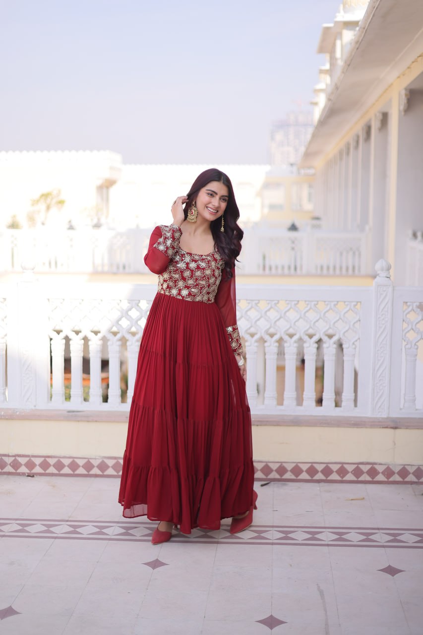 Maroon Embroidered Anarkali Gown ClothsVilla