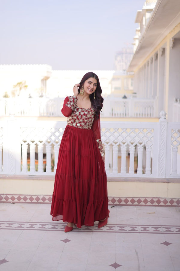 Maroon Embroidered Anarkali Gown ClothsVilla
