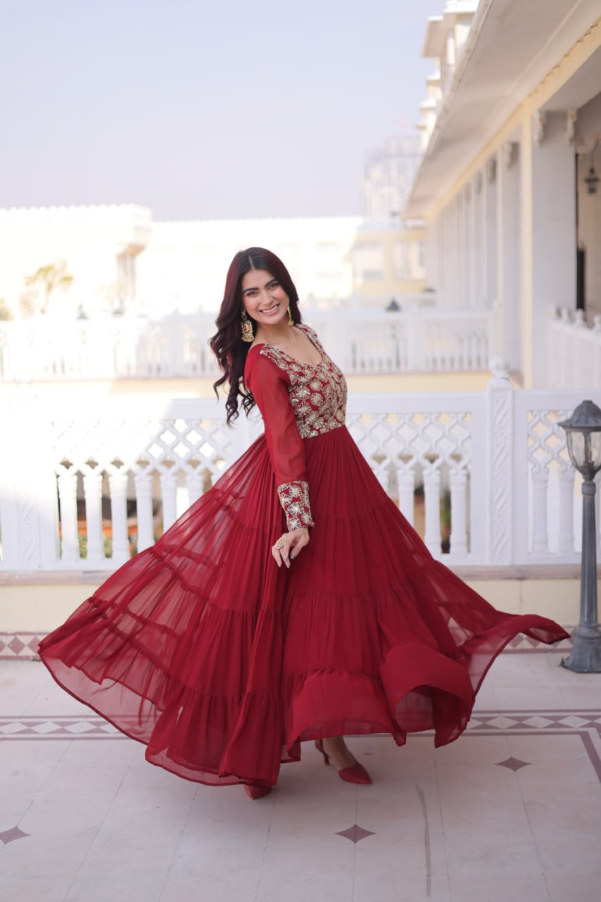 Maroon Embroidered Anarkali Gown ClothsVilla