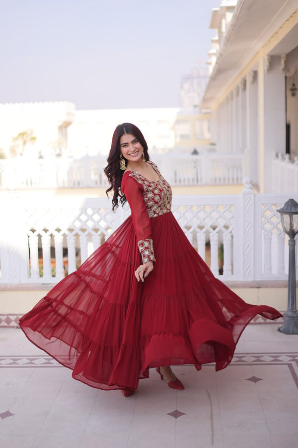 Maroon Embroidered Anarkali Gown ClothsVilla