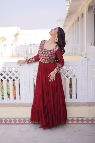Maroon Embroidered Anarkali Gown ClothsVilla