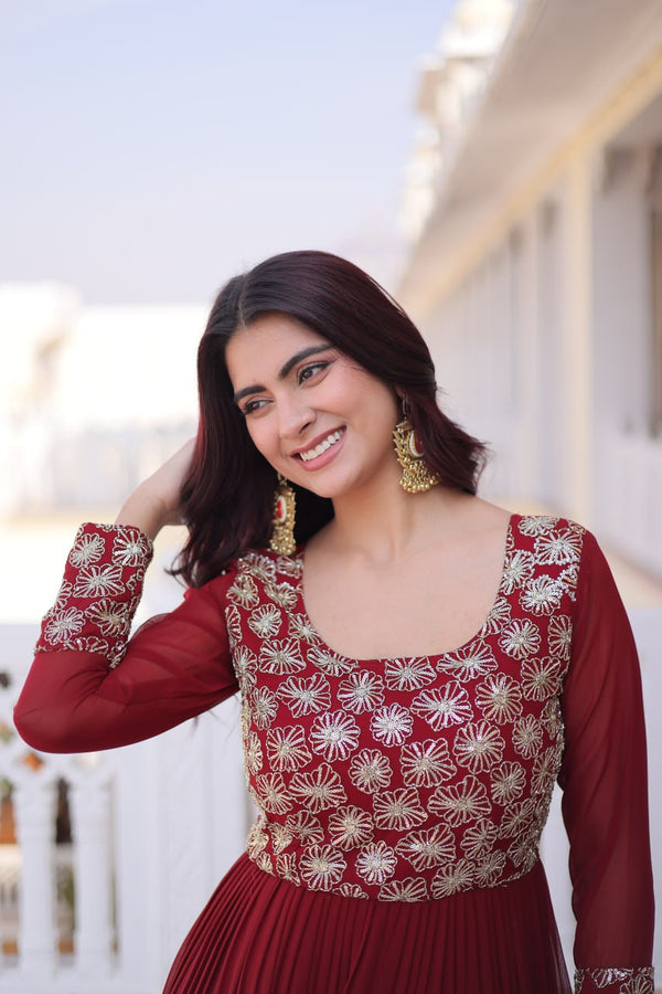Maroon Embroidered Anarkali Gown ClothsVilla