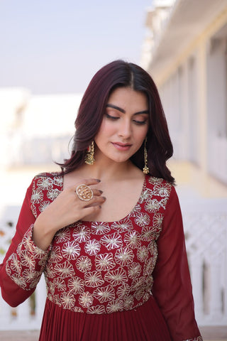 Maroon Embroidered Anarkali Gown ClothsVilla