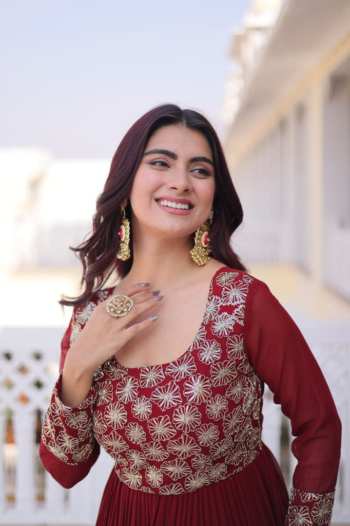 Maroon Embroidered Anarkali Gown ClothsVilla
