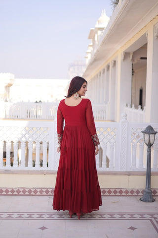 Maroon Embroidered Anarkali Gown ClothsVilla