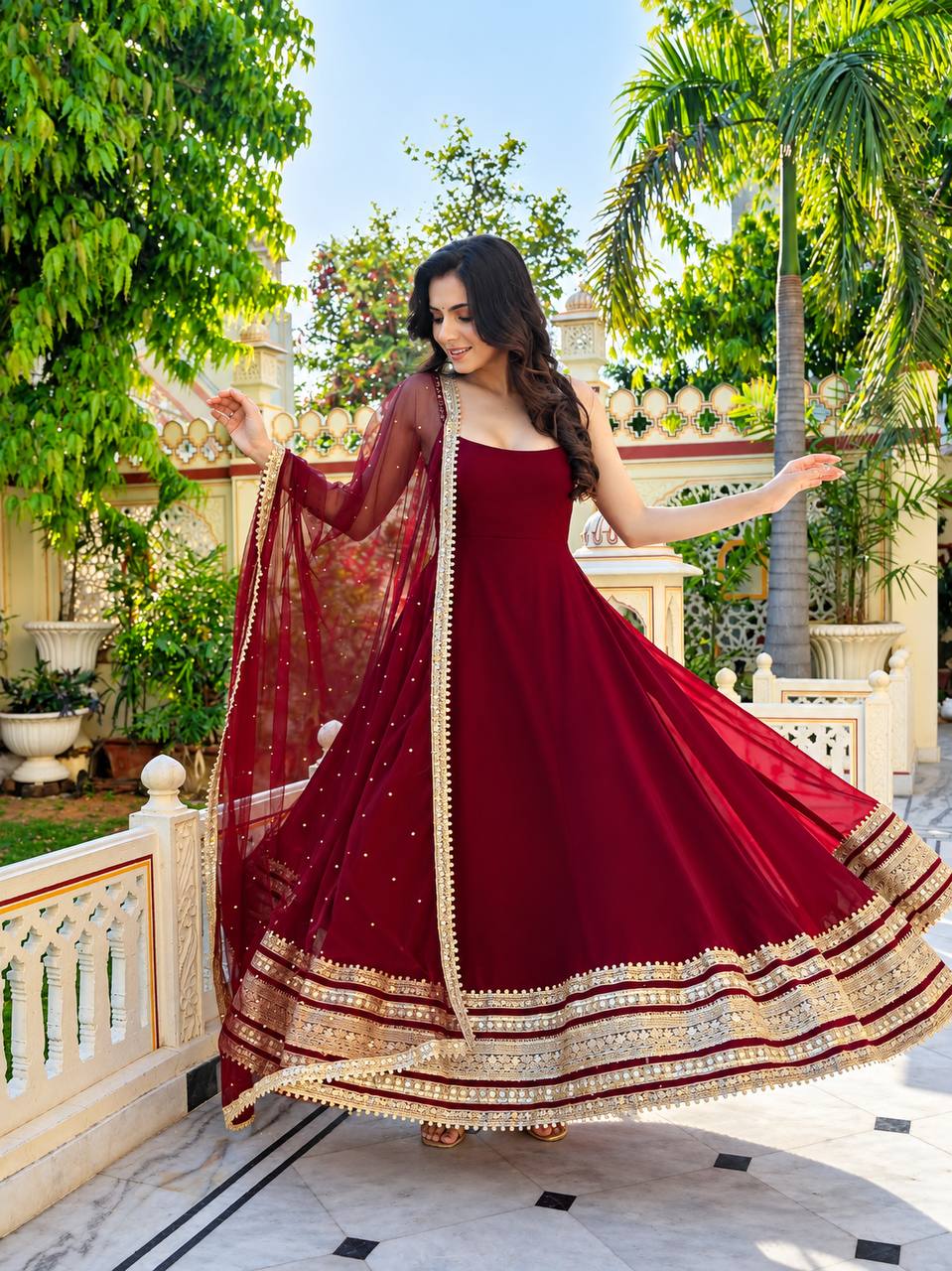 Maroon Embroidered Anarkali Suit ClothsVilla