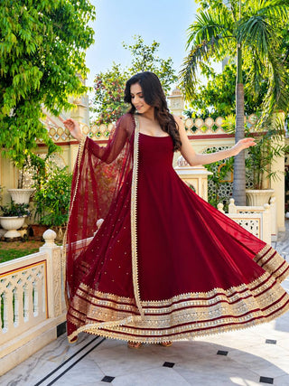 Maroon Embroidered Anarkali Suit ClothsVilla