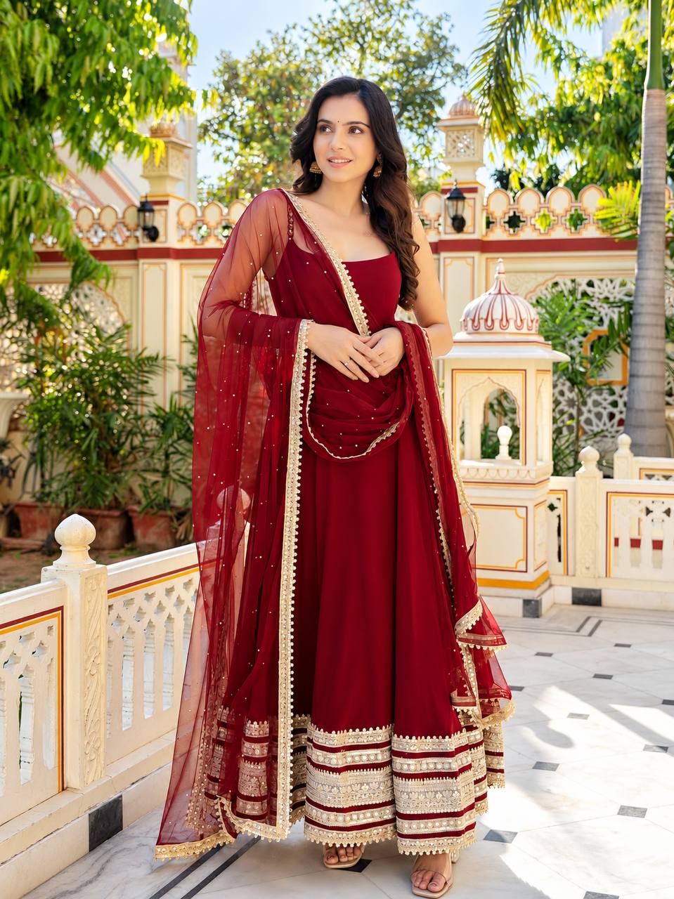 Maroon Embroidered Anarkali Suit ClothsVilla