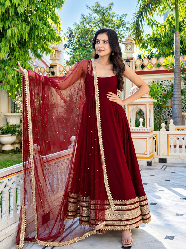 Maroon Embroidered Anarkali Suit ClothsVilla