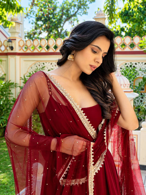 Maroon Embroidered Anarkali Suit ClothsVilla