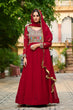 Load image into Gallery viewer, Maroon Embroidered Faux Blooming Anarkali Gown Set with Sequin &amp; Multi-Thread Work | V-Neck | Full Sleeves | Dupatta Included ClothsVilla