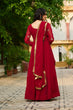 Load image into Gallery viewer, Maroon Embroidered Faux Blooming Anarkali Gown Set with Sequin &amp; Multi-Thread Work | V-Neck | Full Sleeves | Dupatta Included ClothsVilla