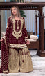 Load image into Gallery viewer, Maroon Embroidered Faux Georgette Plazzo Set with Sequins Work &amp; Lace Dupatta ClothsVilla