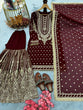 Load image into Gallery viewer, Maroon Embroidered Faux Georgette Plazzo Set with Sequins Work &amp; Lace Dupatta ClothsVilla