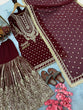 Load image into Gallery viewer, Maroon Embroidered Faux Georgette Plazzo Set with Sequins Work &amp; Lace Dupatta ClothsVilla