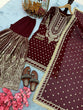 Load image into Gallery viewer, Maroon Embroidered Faux Georgette Plazzo Set with Sequins Work &amp; Lace Dupatta ClothsVilla