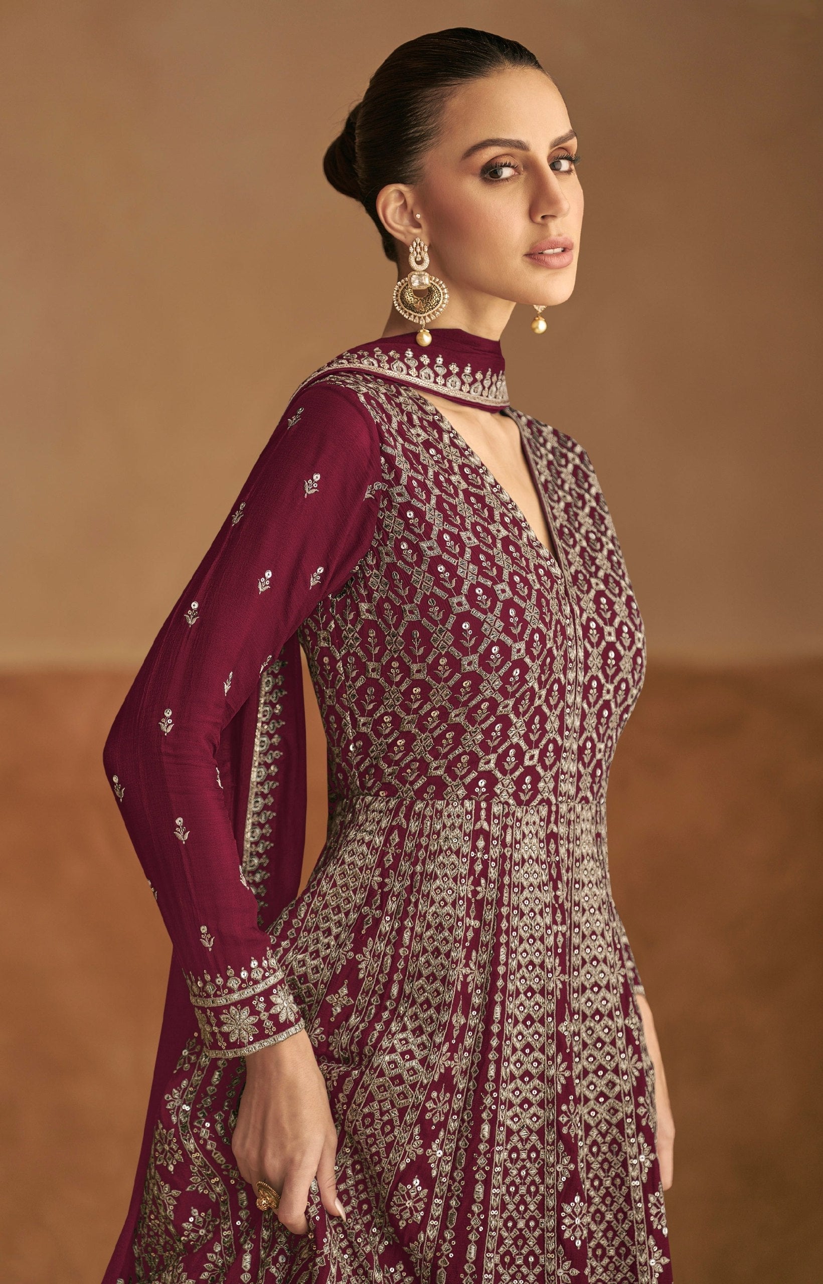 Maroon Embroidered Gown with Dupatta Secondary image