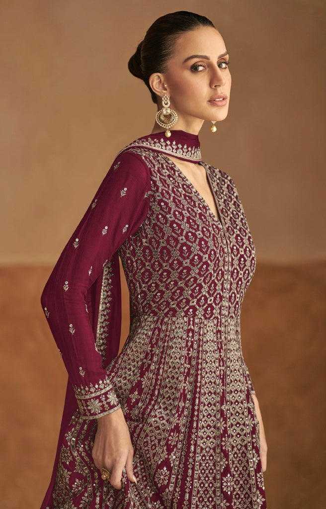 Maroon Embroidered Gown with Dupatta ClothsVilla