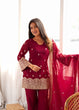 Load image into Gallery viewer, Maroon Embroidered Kurta with Bell Bottom Pant ClothsVilla