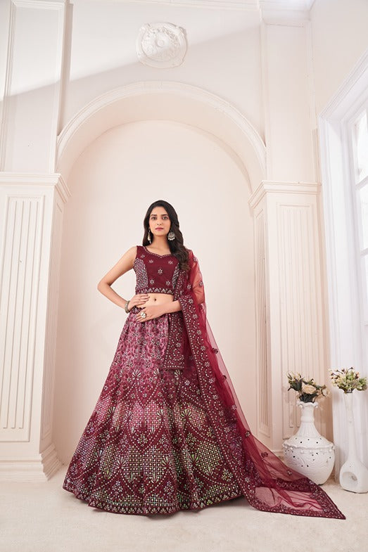 Captivating Maroon Embroidered Lehenga Choli Set - Perfect for Parties ClothsVilla