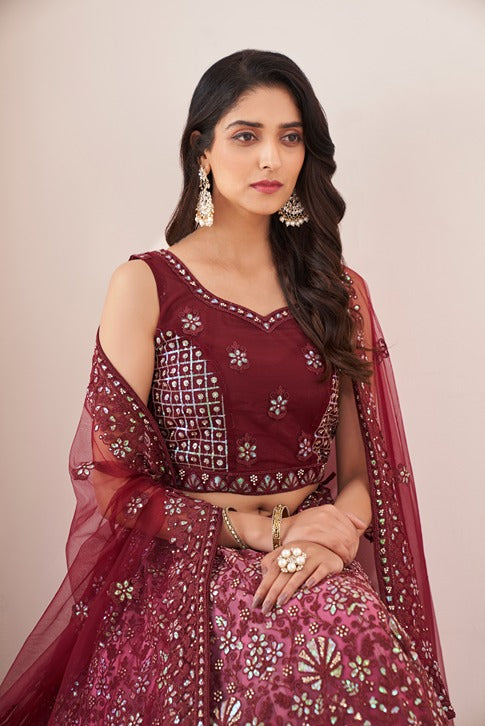 Captivating Maroon Embroidered Lehenga Choli Set - Perfect for Parties ClothsVilla