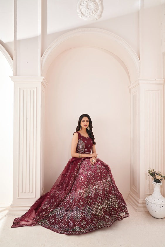 Captivating Maroon Embroidered Lehenga Choli Set - Perfect for Parties ClothsVilla