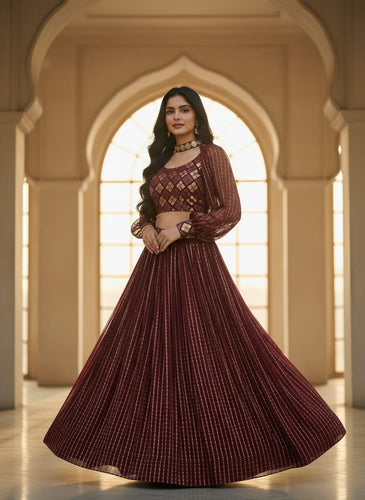 Maroon Embroidered Lehenga Set ClothsVilla
