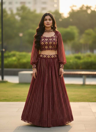Maroon Embroidered Lehenga Set ClothsVilla