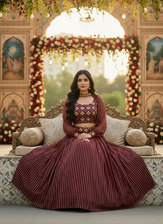 Maroon Embroidered Lehenga Set ClothsVilla