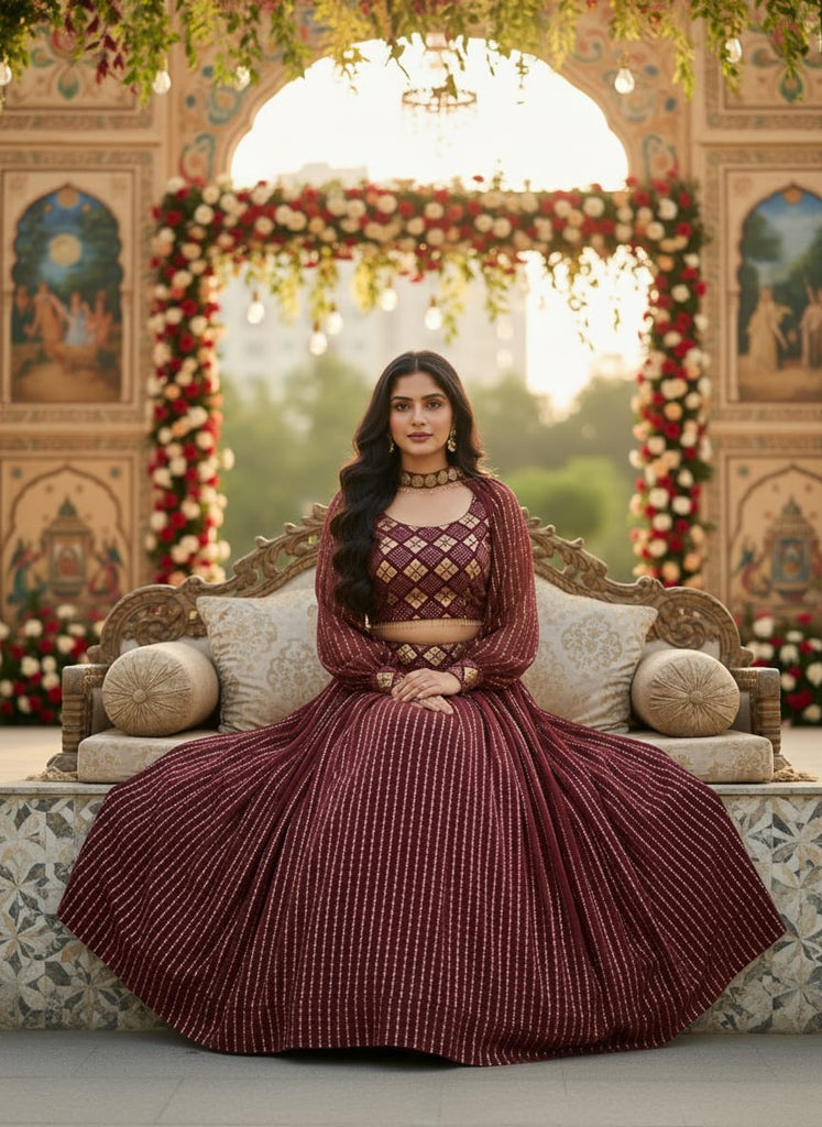 Maroon Embroidered Lehenga Set ClothsVilla