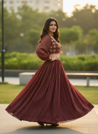 Maroon Embroidered Lehenga Set ClothsVilla