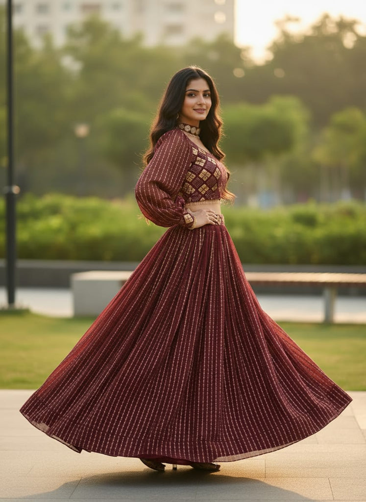 Maroon Embroidered Lehenga Set ClothsVilla