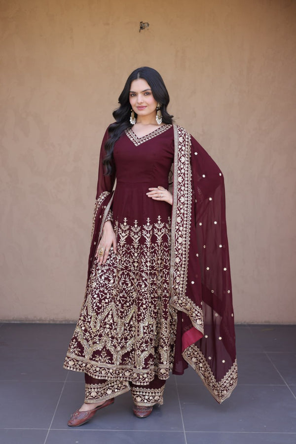 Maroon Embroidered Multi-Sequin Gown ClothsVilla