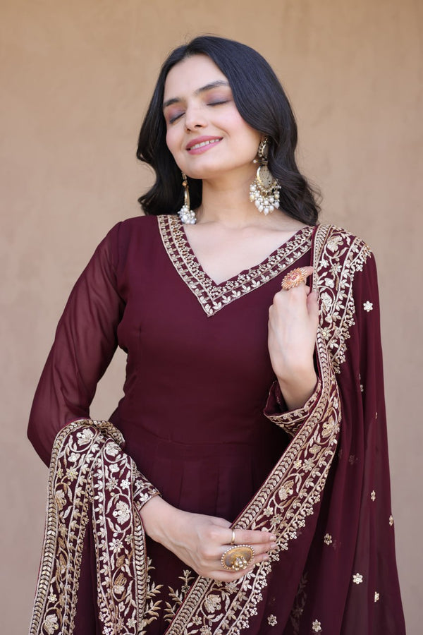 Maroon Embroidered Multi-Sequin Gown ClothsVilla