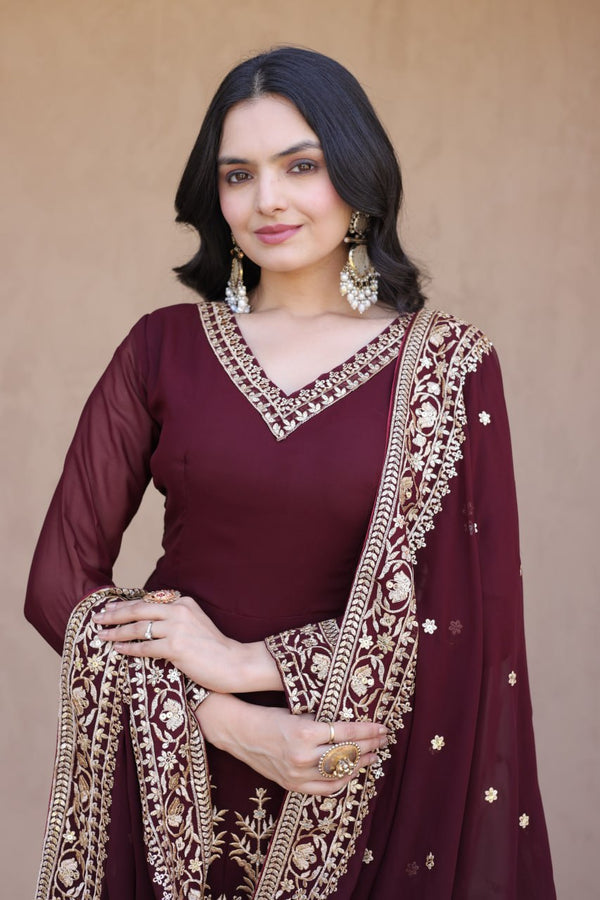 Maroon Embroidered Multi-Sequin Gown ClothsVilla