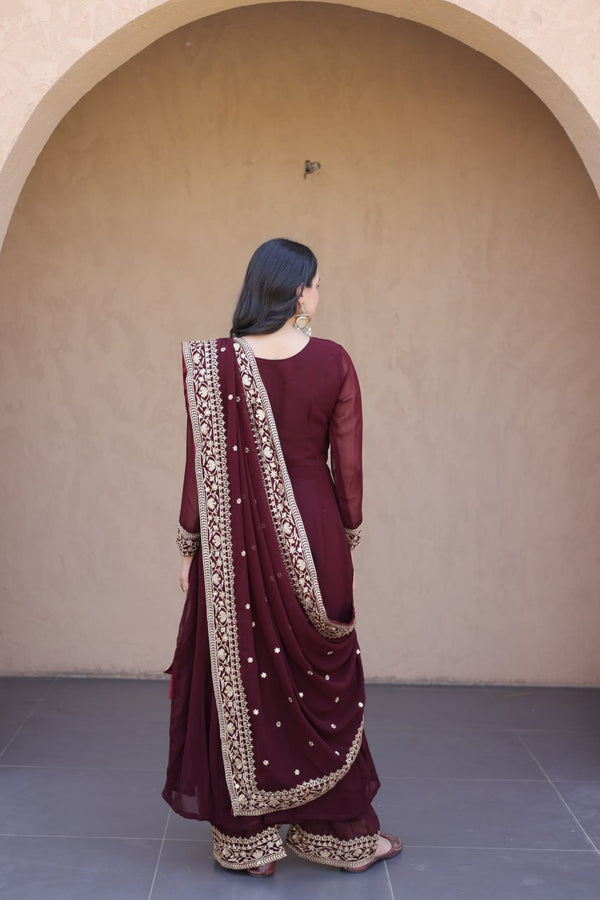 Maroon Embroidered Multi-Sequin Gown ClothsVilla