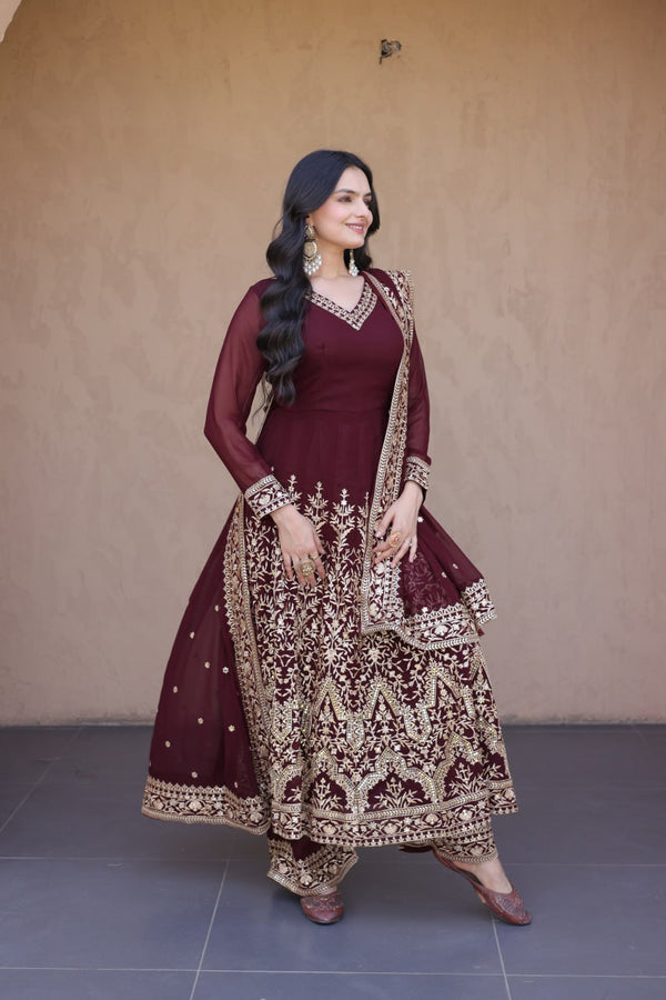 Maroon Embroidered Multi-Sequin Gown ClothsVilla