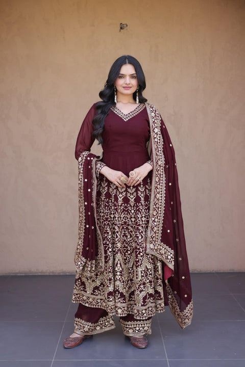 Maroon Embroidered Multi-Sequin Gown ClothsVilla Main image
