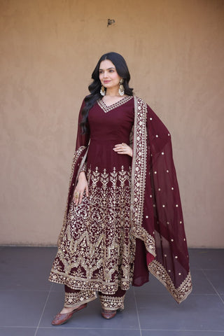 Maroon Embroidered Multi-Sequin Gown ClothsVilla