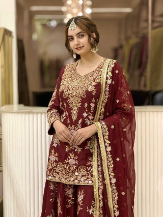 Maroon Embroidered Palazzo Suit ClothsVilla