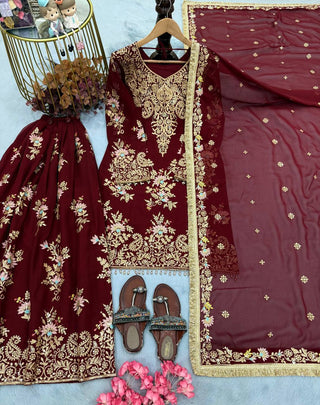 Maroon Embroidered Palazzo Suit ClothsVilla