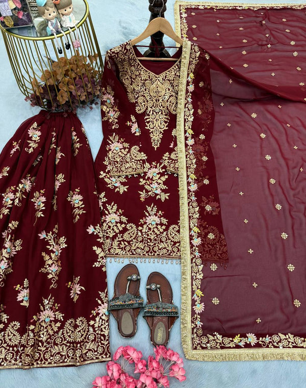 Maroon Embroidered Palazzo Suit ClothsVilla