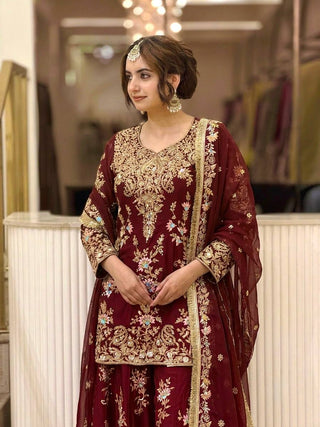 Maroon Embroidered Palazzo Suit ClothsVilla