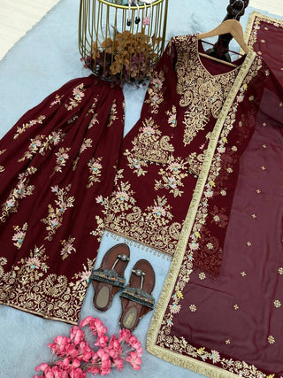 Maroon Embroidered Palazzo Suit ClothsVilla