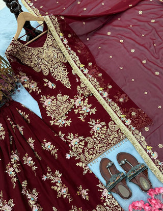 Maroon Embroidered Palazzo Suit ClothsVilla