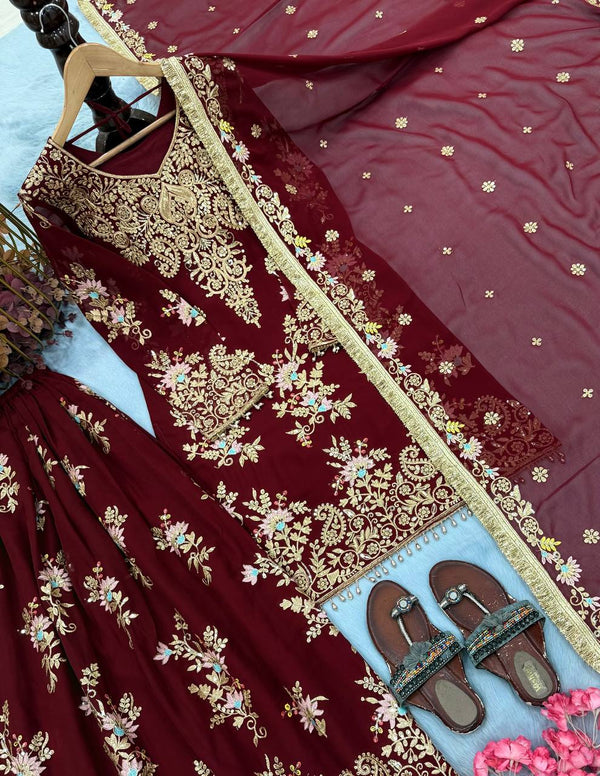 Maroon Embroidered Palazzo Suit ClothsVilla