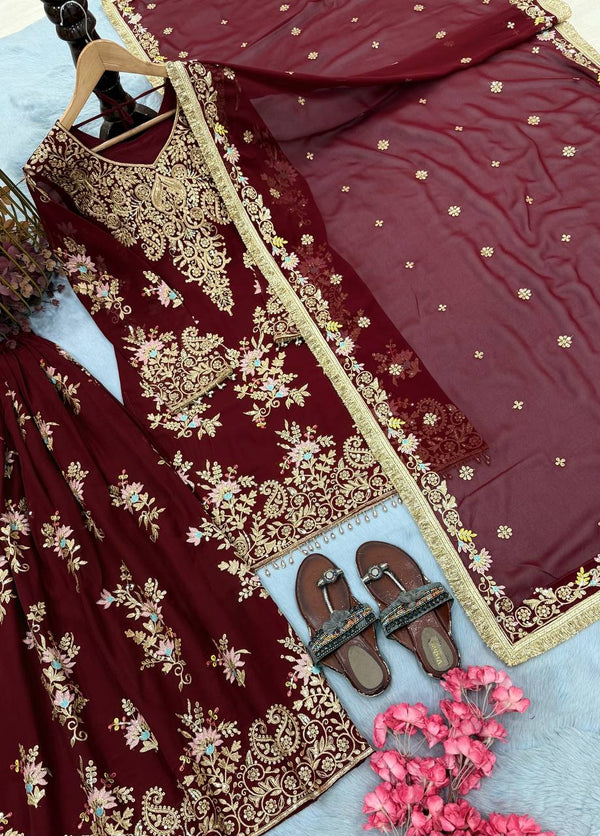 Maroon Embroidered Palazzo Suit ClothsVilla